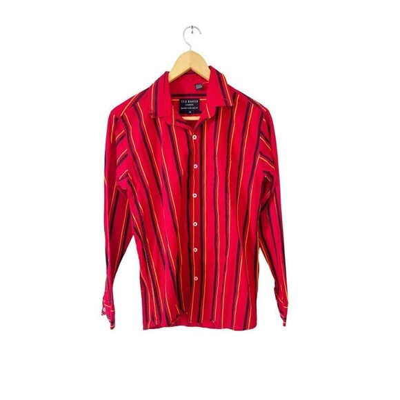 Ted Baker Red Stripe Slim Fit Cotton Button Down Dress Shirt - Picture 1 of 6